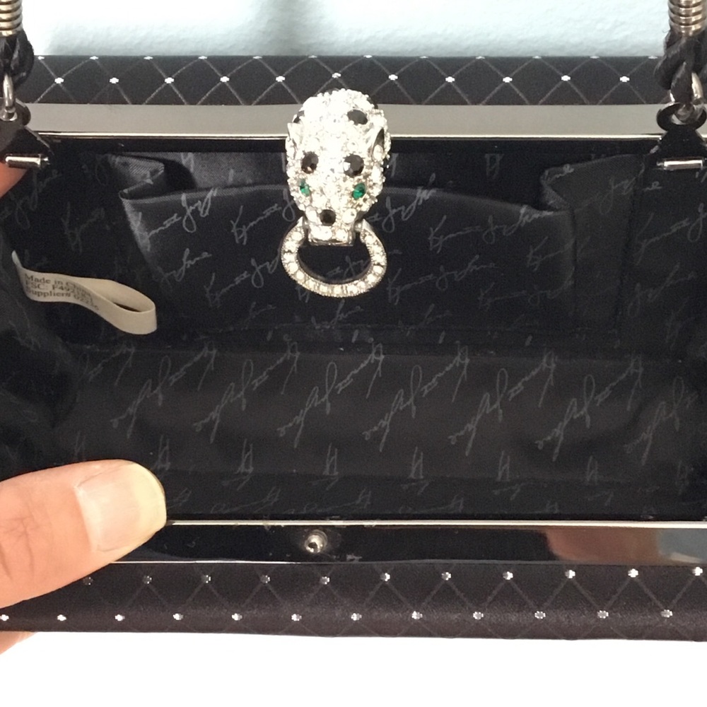 Kenneth Jay Lane Satin Leopard Kiss Clutch Purse - Picture 5 of 8
